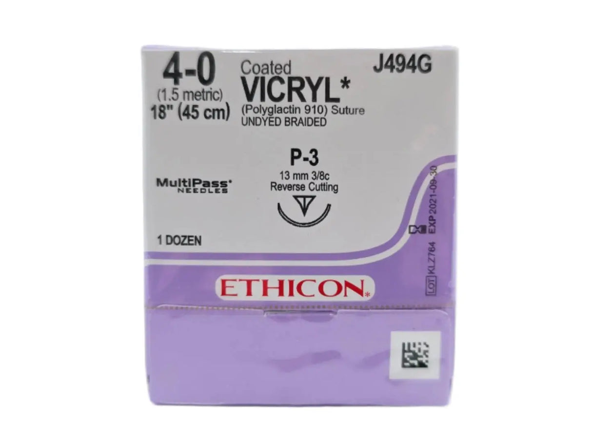 Ethicon J494G 4-0 Coated Vicryl Undyed 1x18" P-3 Box Of 12 Ethicon