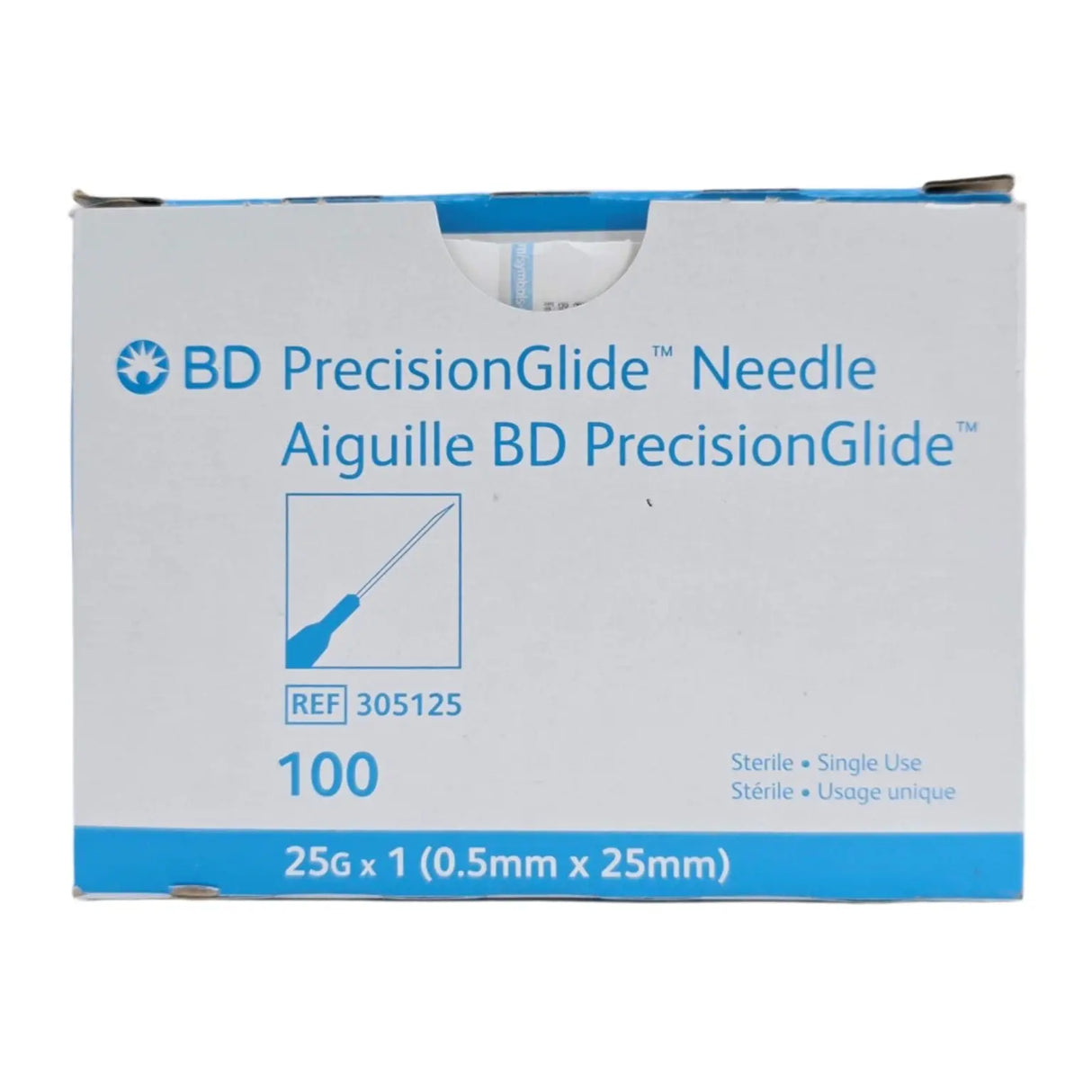 BD 305125 PrecisionGlide Hypodermic Needle Regular Bevel 25G x 1" 100/BX BD