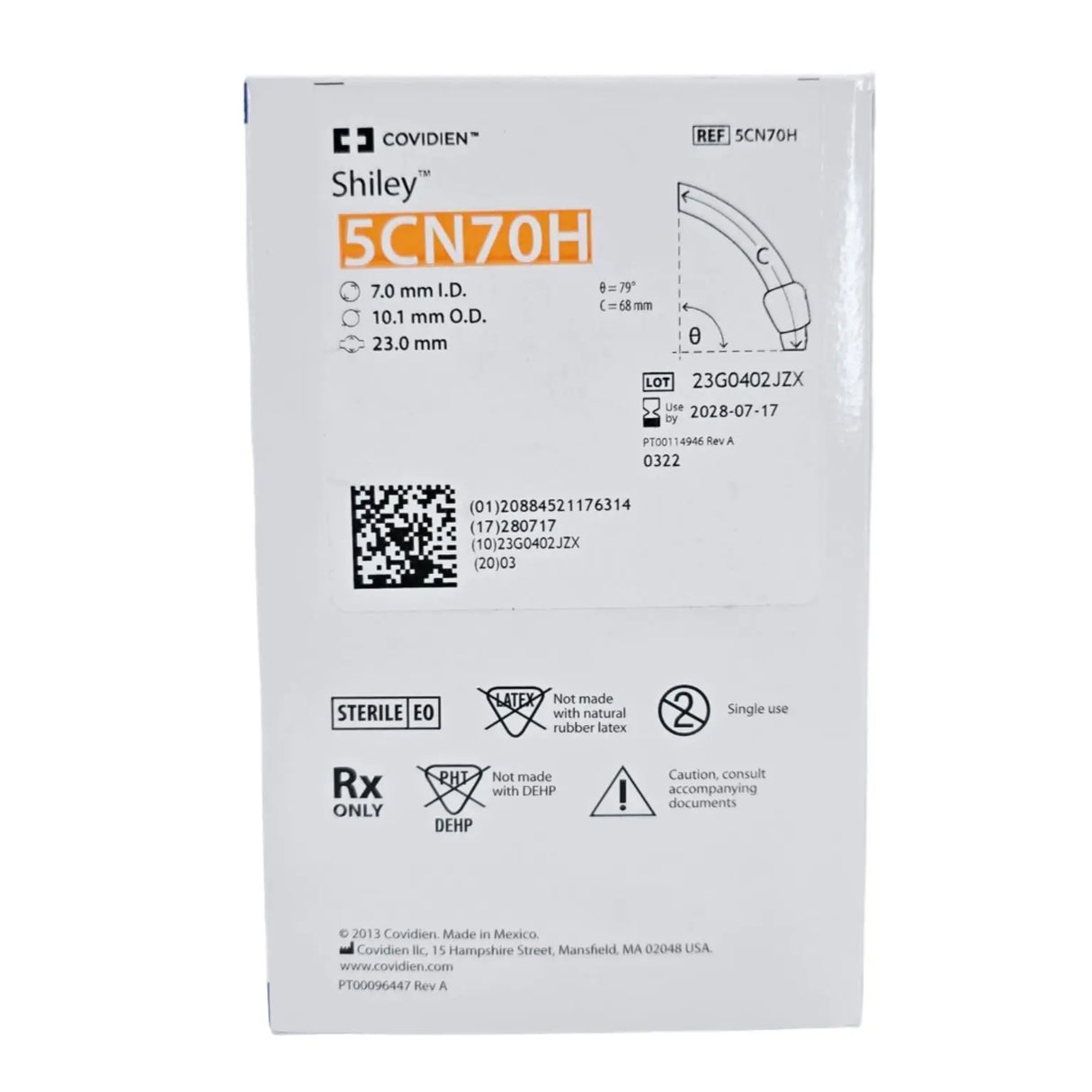 Covidien 5CN70H Shiley 7.0mm I.D. Adult Flexible Tracheostomy Tube Cuffed w/ Disposable Inner Cannula Covidien