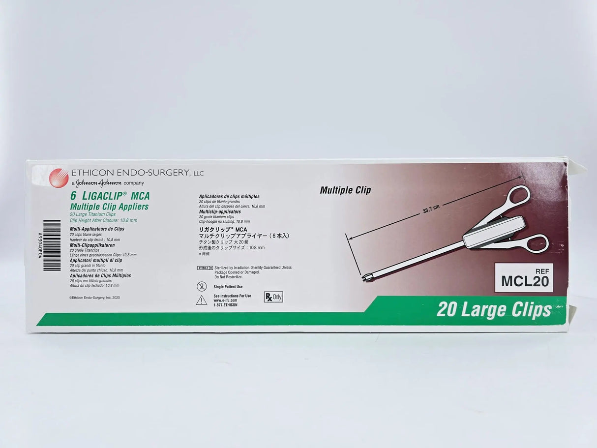 Ethicon MCL20 LIGACLIP MCA Multiple Clip Appliers 33.7cm 20 Large Titanium Clips 6/BX Ethicon