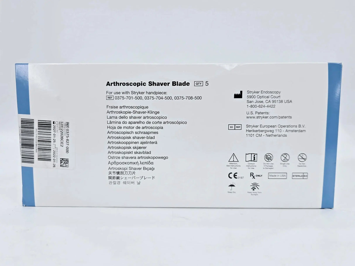 Stryker 0375-627-000 Formula Small-Joint Full Radius Cutter Arthroscopic Shaver Blade 2.5mm x 80mm 5/BX Stryker