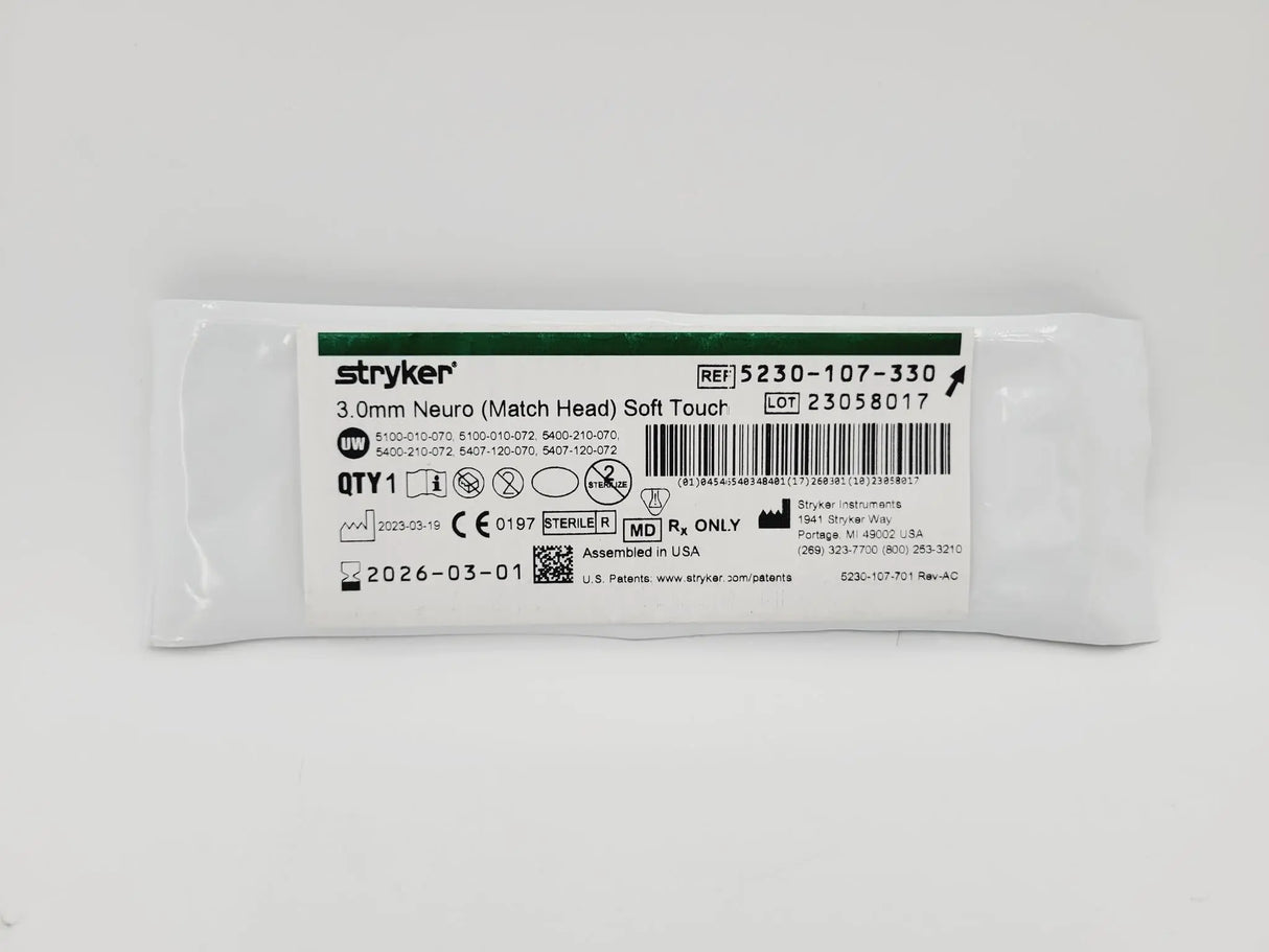Stryker 5230-107-330 3.0mm Neuro Drill Long 3.0mm x 3.8mm (Match Head) Soft Touch Stryker
