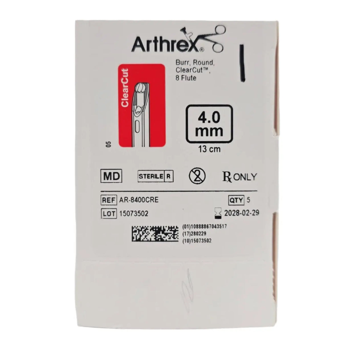 Arthrex AR-8400CRE CoolCut 4.0mm x 13cm ClearCut Arthroscopic Burr Round 8 Flute BX/5 Arthrex