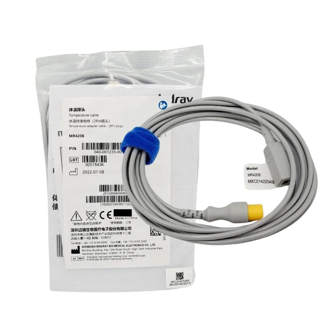 Mindray 040-001235-00 Dual Temperature Cable MR420B 2 Pin Connector 10Ft Mindray