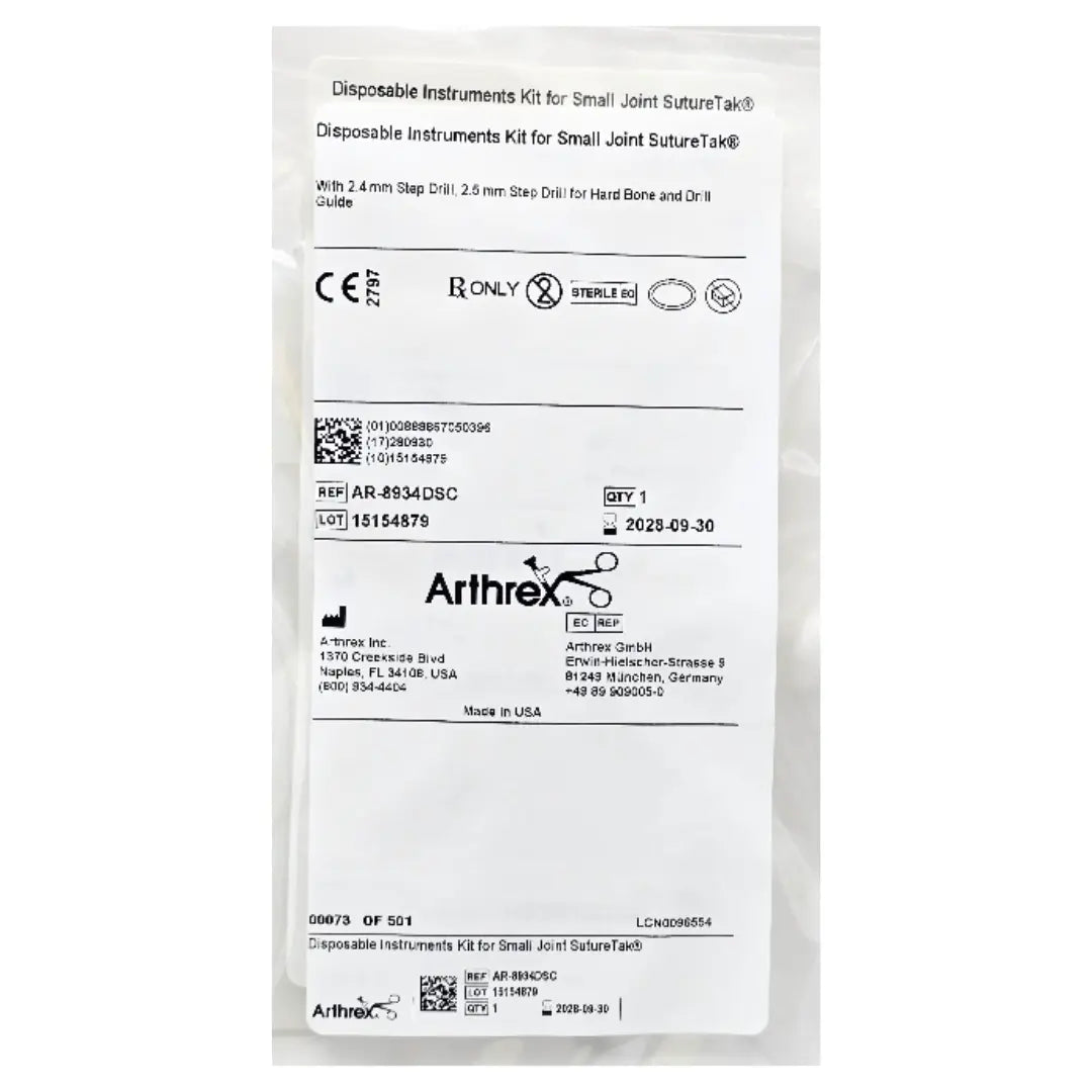 Arthrex AR‑8934DSC Small Joint SutureTak Disposable Instrument Kit 2.4mm Drill Arthrex