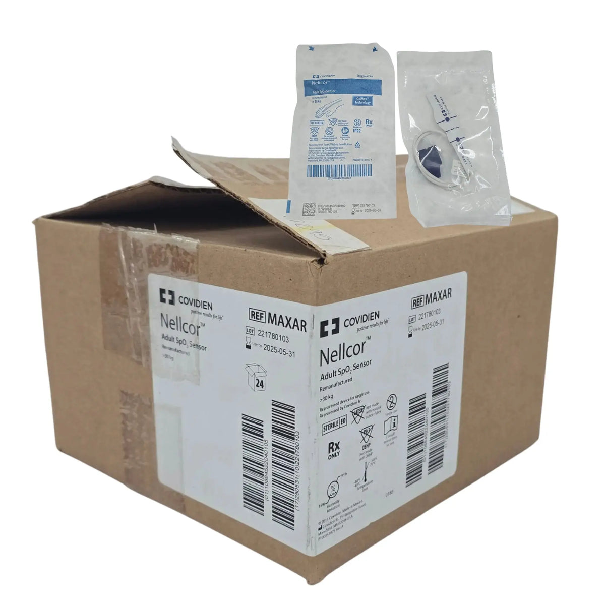 Covidien Nellcor MAXAR Adult SpO2 Sensor Remanufactured Expired Box of 24 Covidien