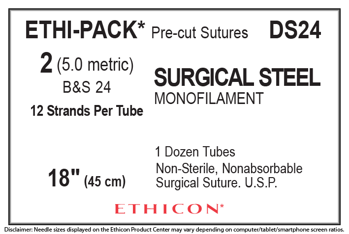 Ethicon Stainless Steel DS24 Suture - Stainless Steel, Nonabsorbable Ethicon