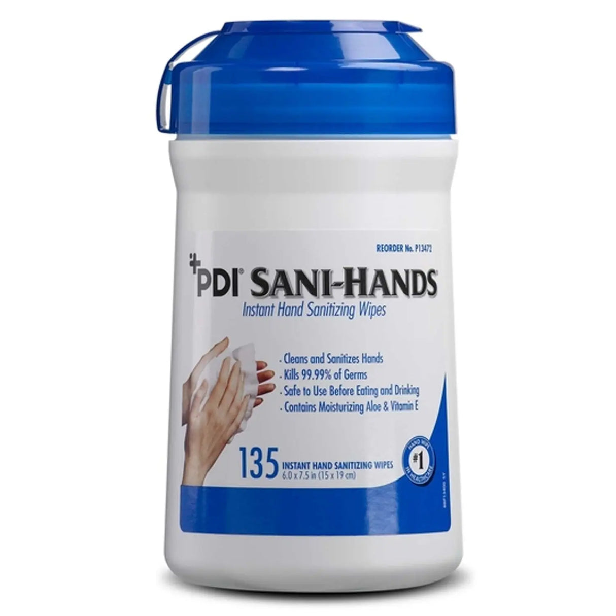 PDI SANI-HANDS INSTANT HAND SANITIZING WIPES Instant Hand Sanitizing Wipe, Medium, 6" x 7½", 135/can, 12 can/cs PDI