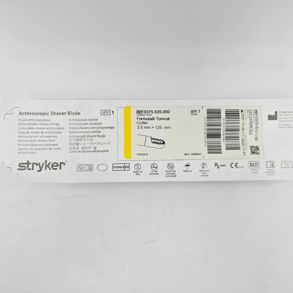 Stryker Formula Resector cutter Arthroscopic Shaver Blade 3.5mm x 125mm 0375-532-000 Stryker