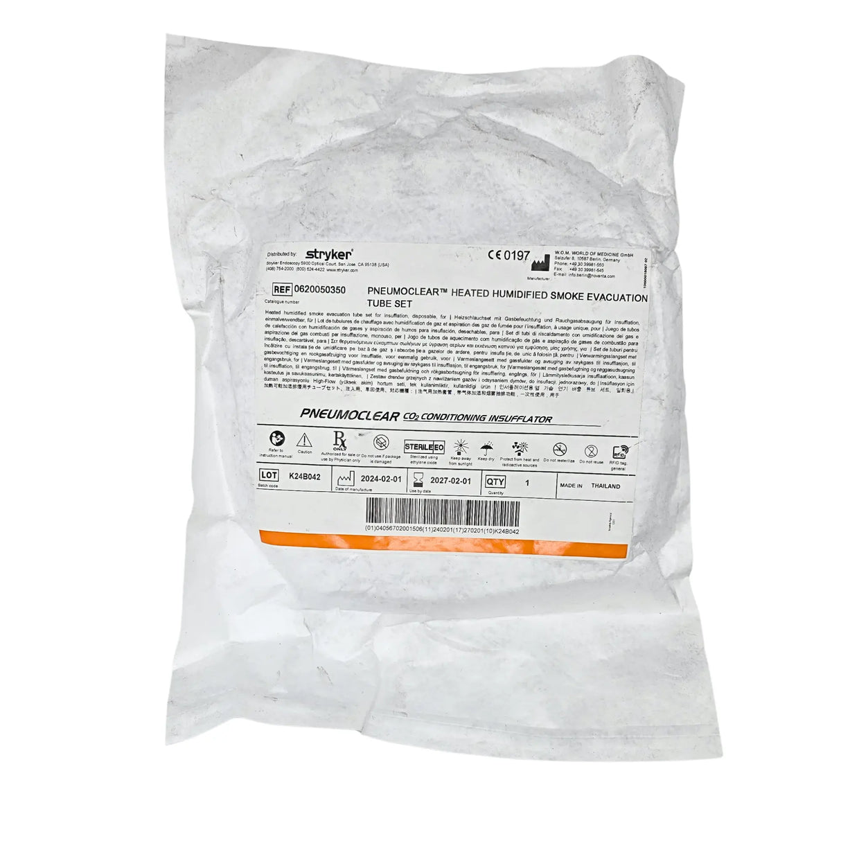 Stryker 0620-050-350 PneumoClear Heated Humidified Smoke Evacuation High Flow Tube Set Stryker