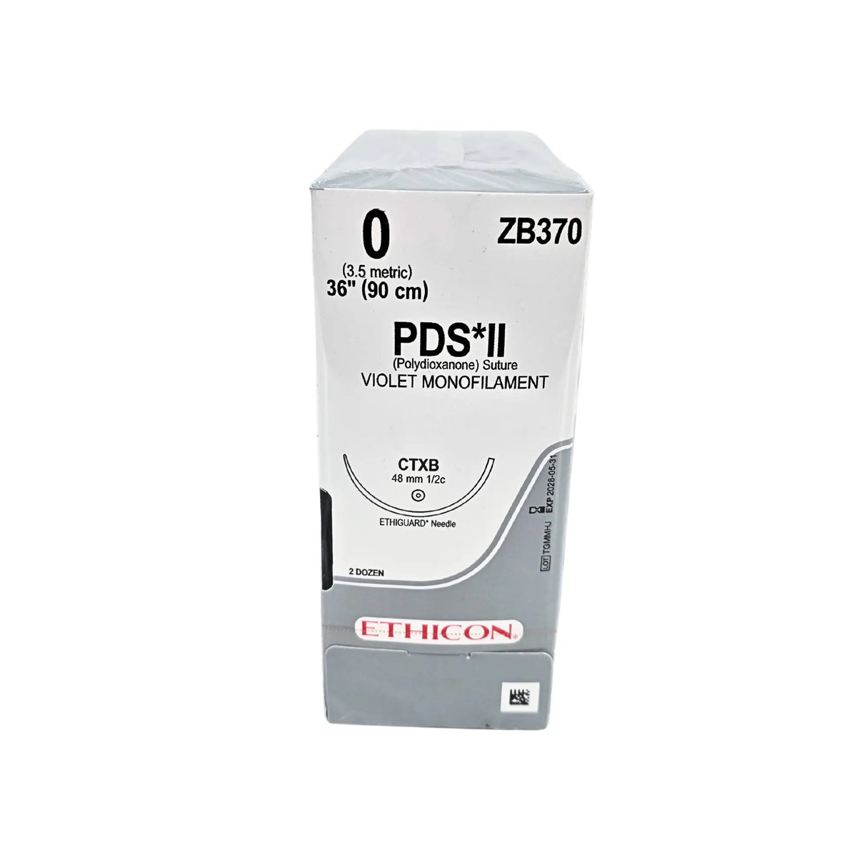 Ethicon PDS Plus ZB370 Antibacterial Suture - Size 0, 36" Violet Monofilament, CT-1 Needle Ethicon