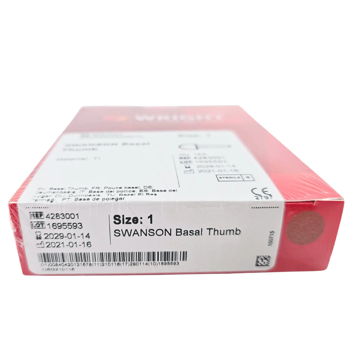 Wright Swanson Basal Thumb Implant 4283001, Size 1, Silicone Arthroplasty Wright Medical