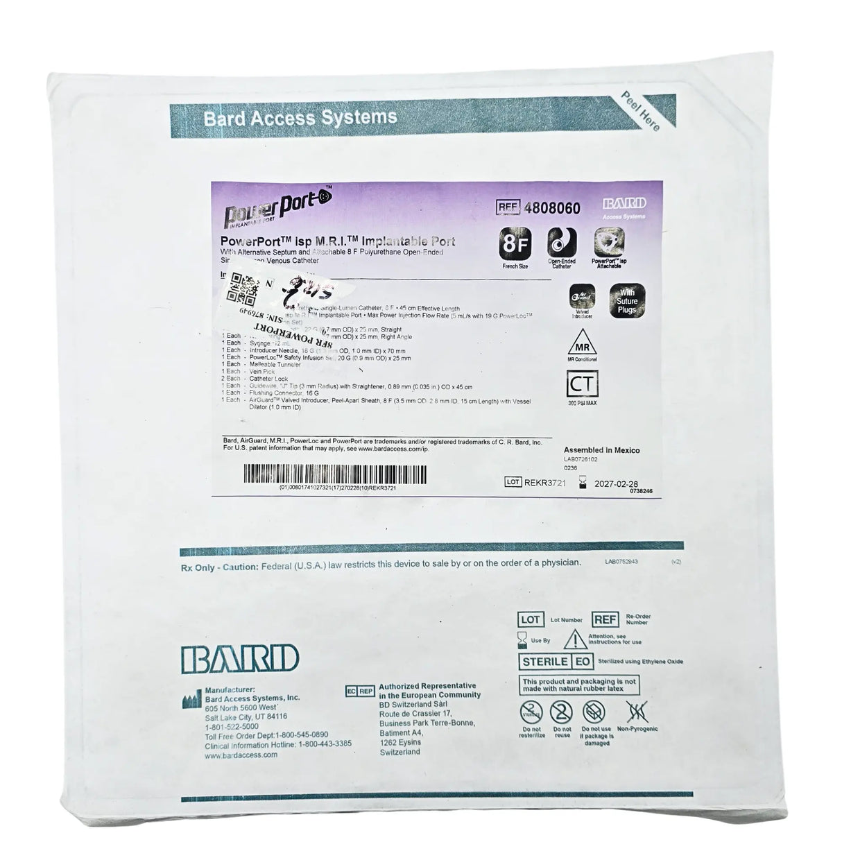 Bard PowerPort ISP M.R.I. Implantable Port 4808060- Intermediate Size, 6.0 Fr ChronoFlex Catheter Bard