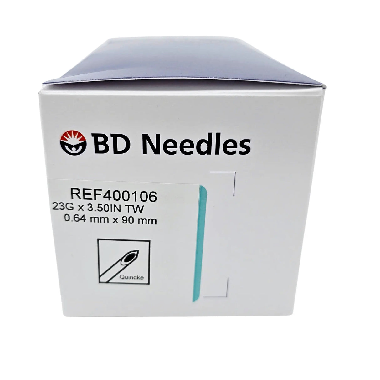 BD Quincke Spinal Needle 400106 - 23G x 3.5" (90mm), Turquoise Hub BD