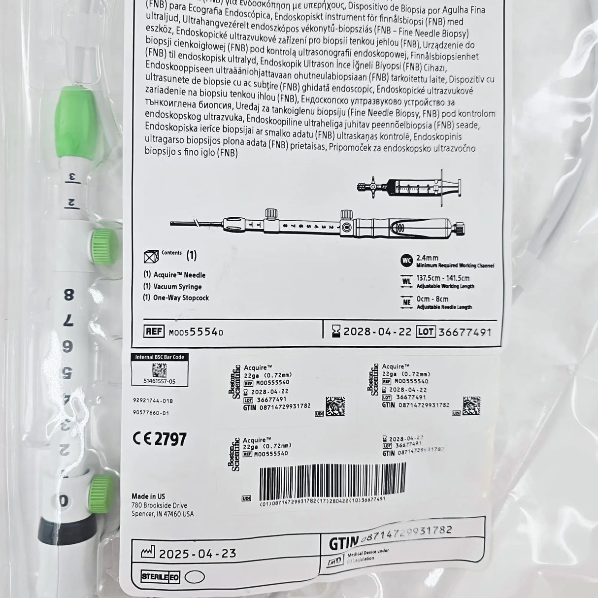 Boston Scientific M00555540 Acquire EUS FNB Needle - 22 Gauge, Franseen Tip Boston Scientific