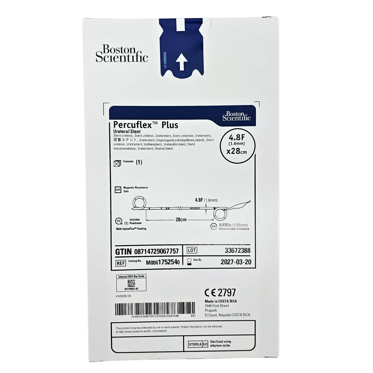 Boston Scientific M0061752540 Percuflex Plus Ureteral Stent 4.8Fr x 28cm Boston Scientific