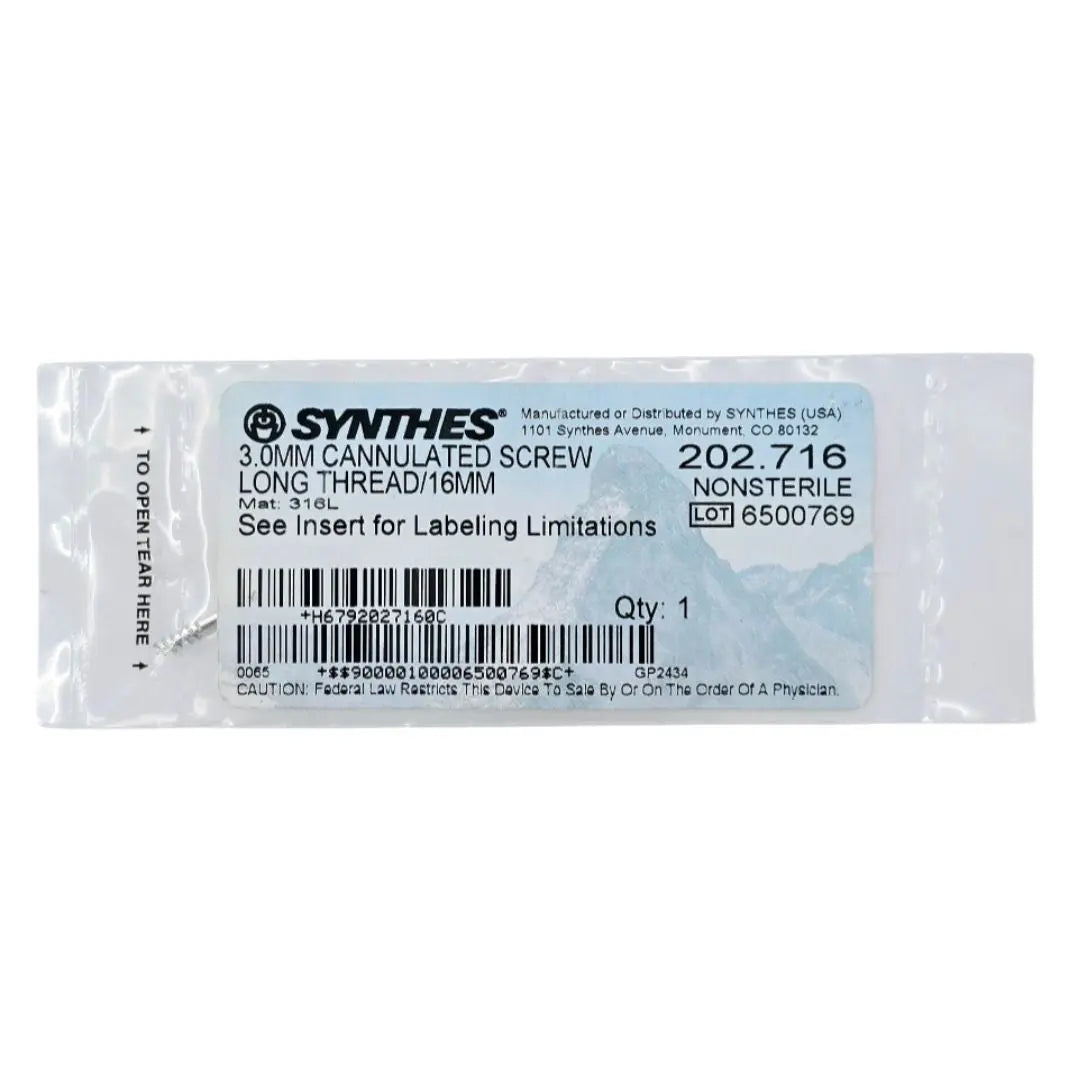 Synthes 202.716 3.0mm Cannulated Screw Long Thread/16mm Synthes