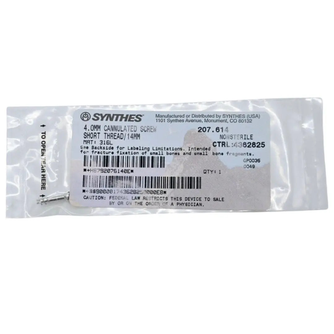 Synthes 207.614 4.0mm Cannulated Screw Short Thread/14mm Synthes