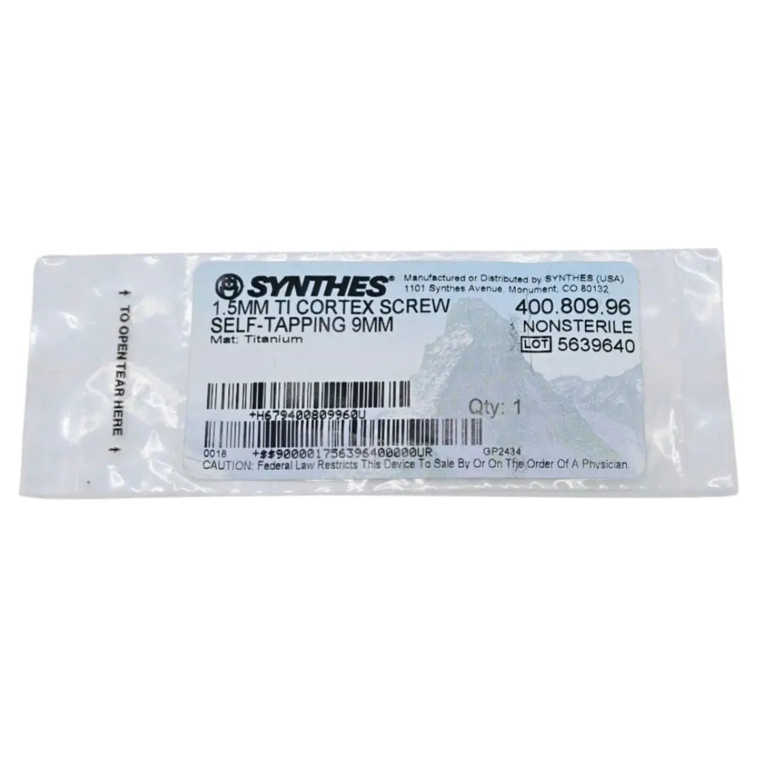 Synthes 400.809.96 1.5mm TI Cortex Screw Self-Tapping 9mm Synthes