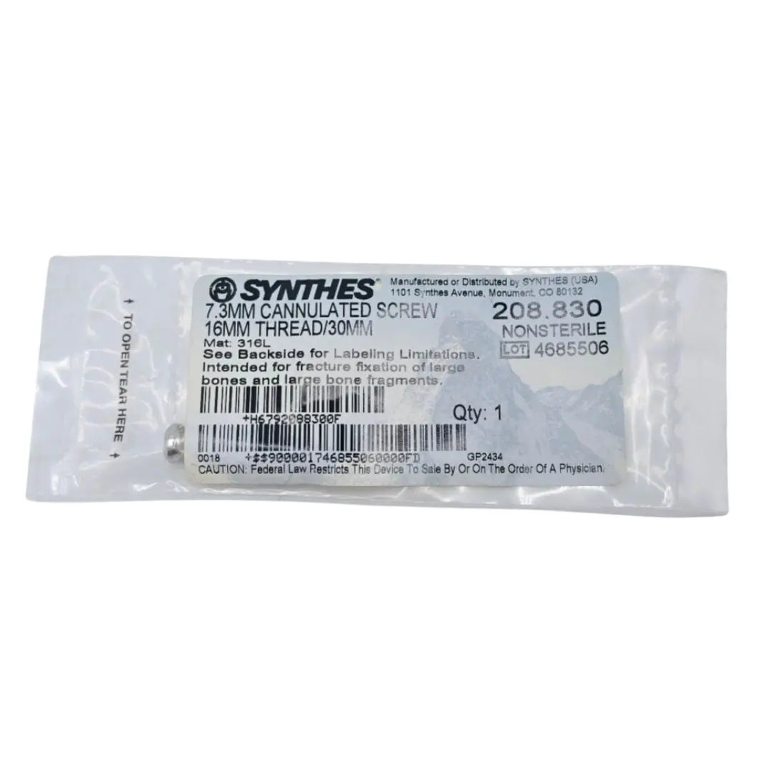 Synthes 208.830 7.3mm Cannulated Screw 16mm Thread/30mm Synthes