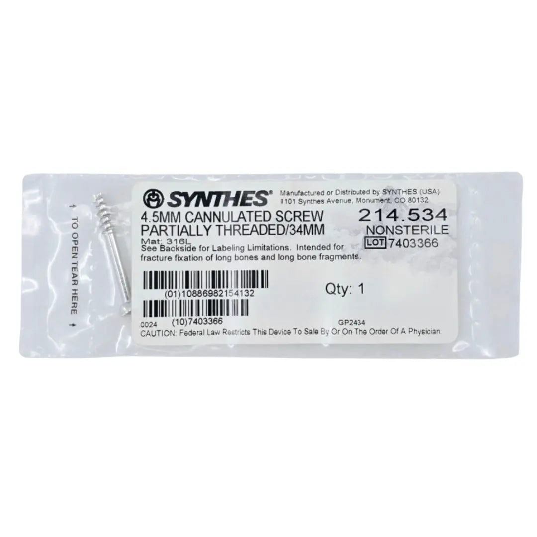 Synthes 214.534 4.5mm Cannulated Screw Partially Threaded/34mm Synthes