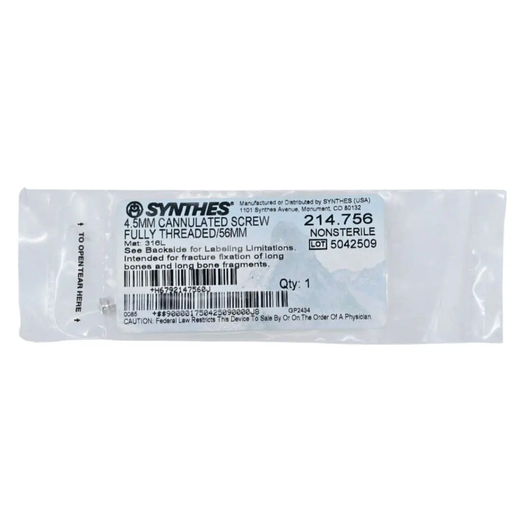 Synthes 214.756 4.5mm Cannulated Screw Fully Threaded/56mm Synthes