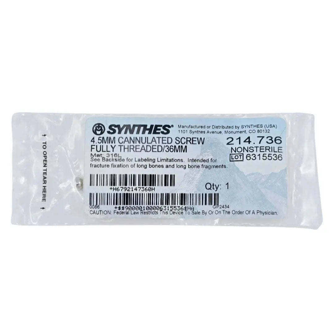 Synthes 214.736 4.5mm Cannulated Screw Fully Threaded/36mm Synthes