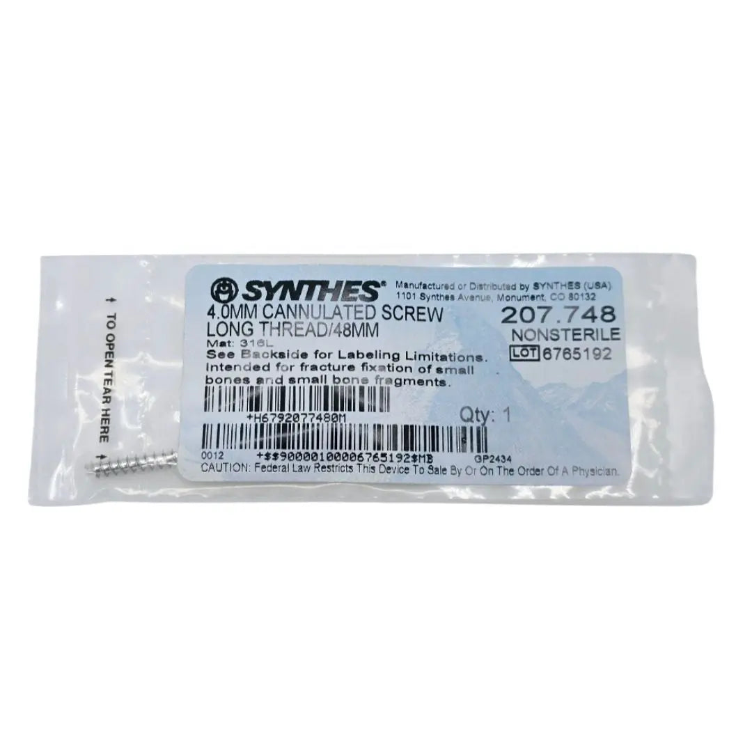 Synthes 207.748 4.0mm Cannulated Screw Long Thread/48mm Synthes