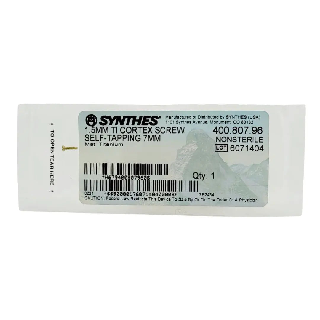 Synthes 400.807.96 1.5MM TI CORTEX SCREW SELF-TAPPING 7MM Synthes