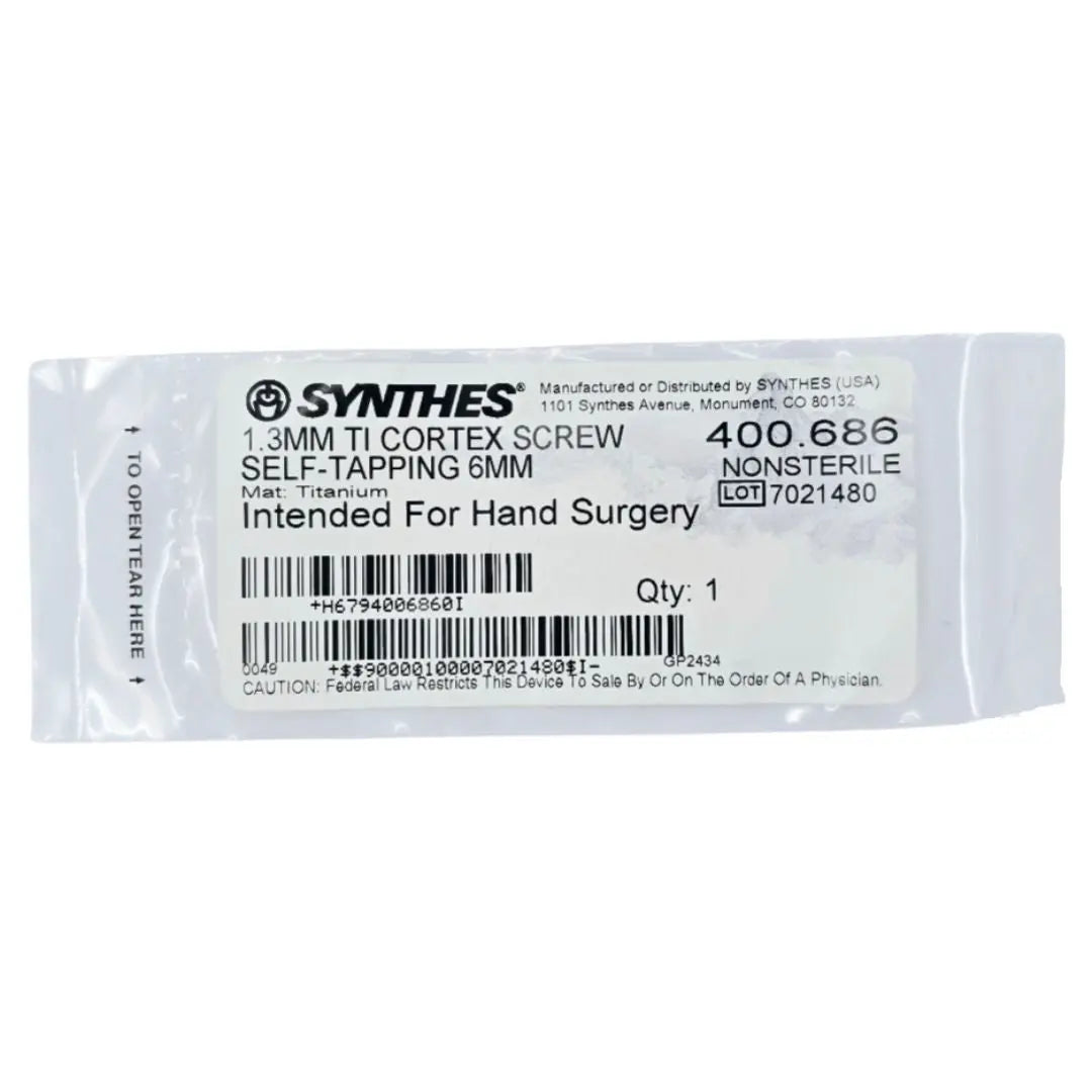 Synthes 400.686 1.3mm TI Cortex Screw Self-Tapping 6mm Synthes