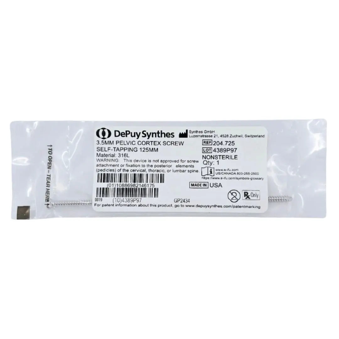 Synthes 204.725 3.5mm Pelvic Cortex Screw Self-Tapping 125mm Synthes