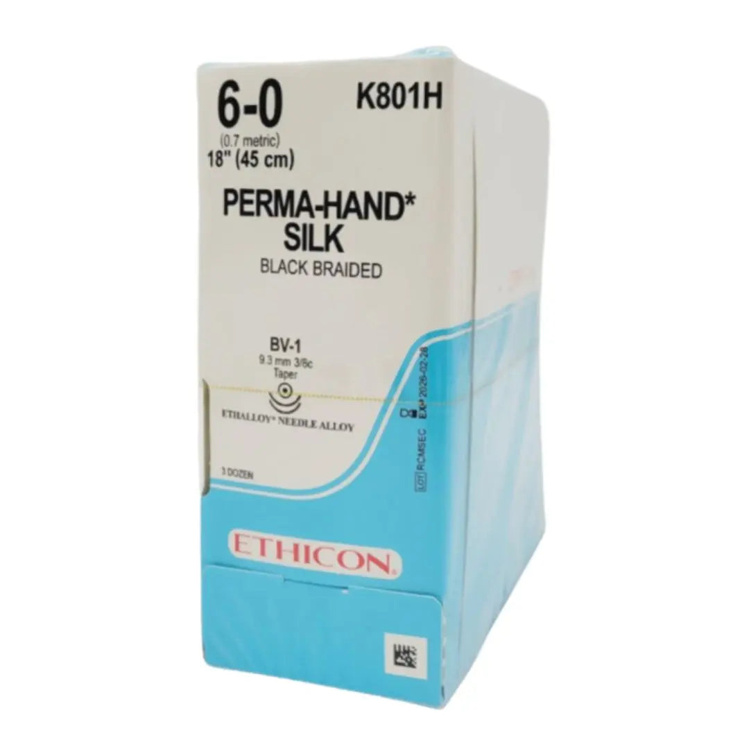 Ethicon K801H 6-0 Perma Hand Silk Black Braided Box of 36 Ethicon