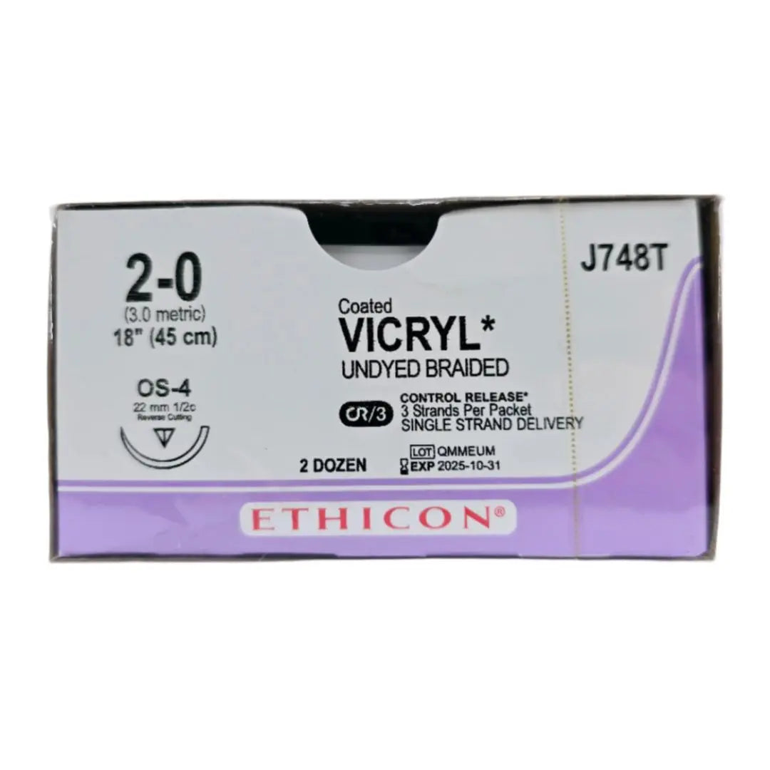 Ethicon J748T 2-0 Coated VICRYL Plus Violet 1X18" OS-4 Box of 24 Ethicon