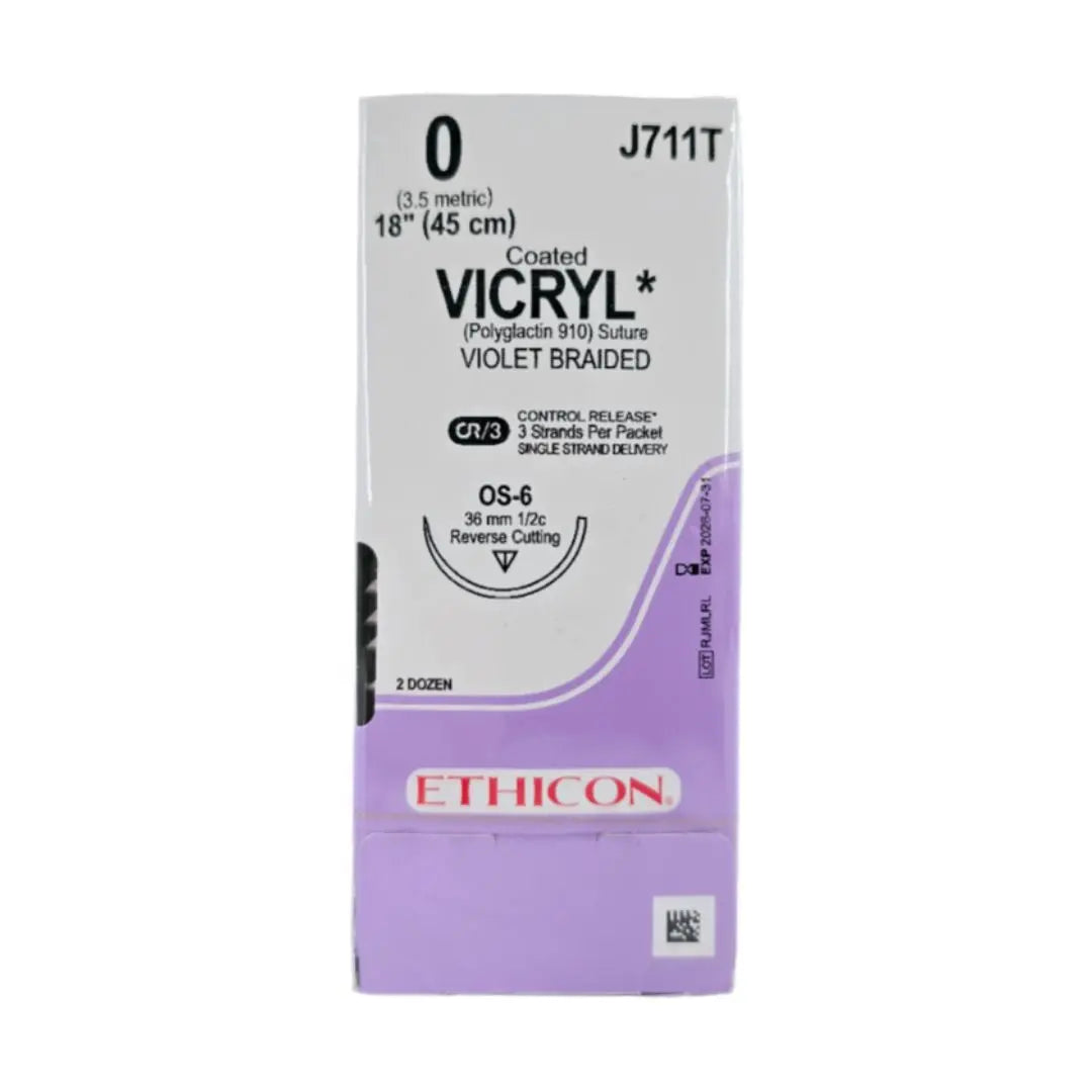 Ethicon J711T 0 Coated VICRYL Violet 1X18" OS-6 Box of 24 Ethicon