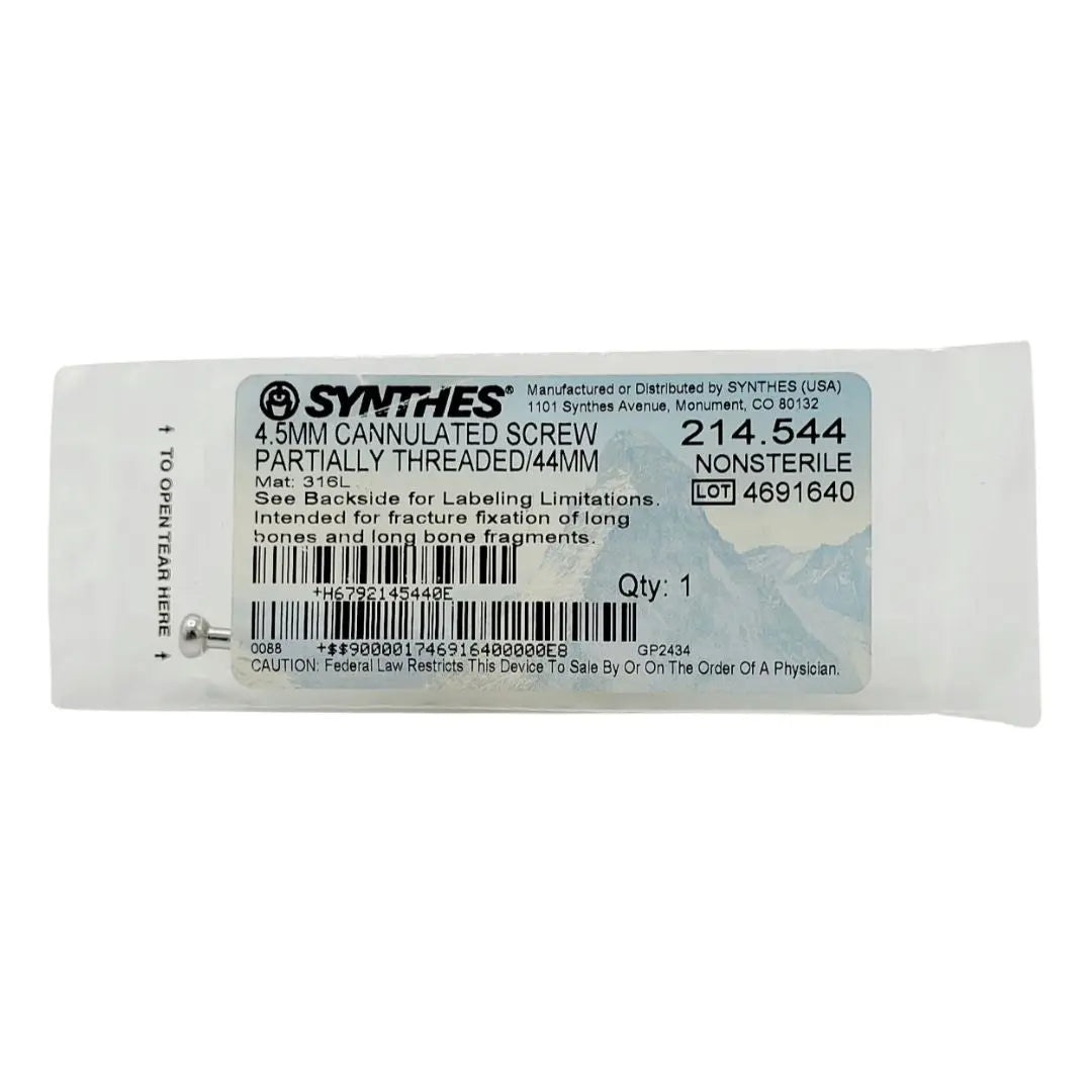Synthes 214.544 4.5MM CANNULATED SCREW PARTIALLY THREADED/44MM Synthes