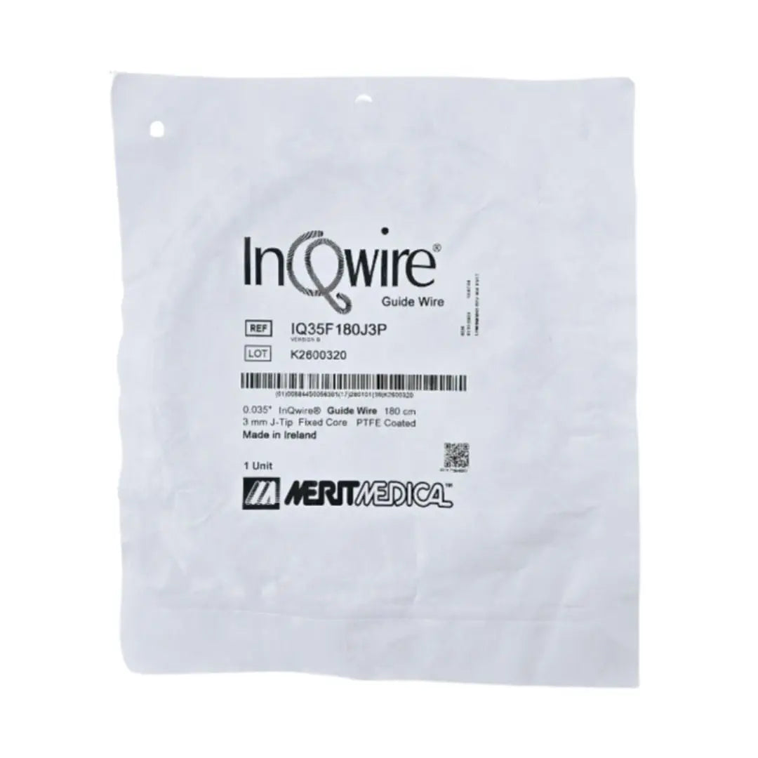 Merit IQ35F180J3P InQwire Guide Wire 3mm J-Tip Fixed Core 0.035" x 180cm Merit Medical