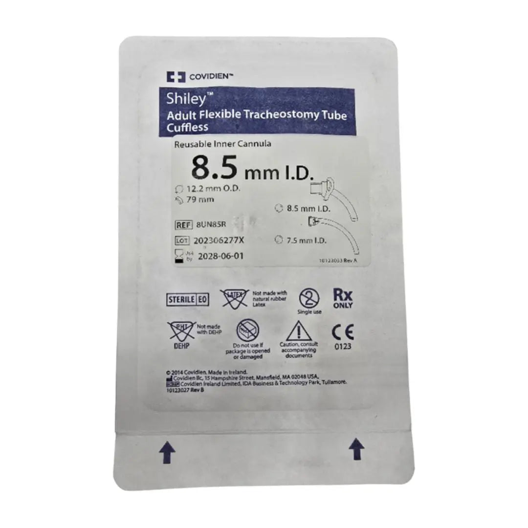 Covidien 8UN85R Shiley 8.5mm ID Adult Flexible Tracheostomy Tube Cuffless Covidien
