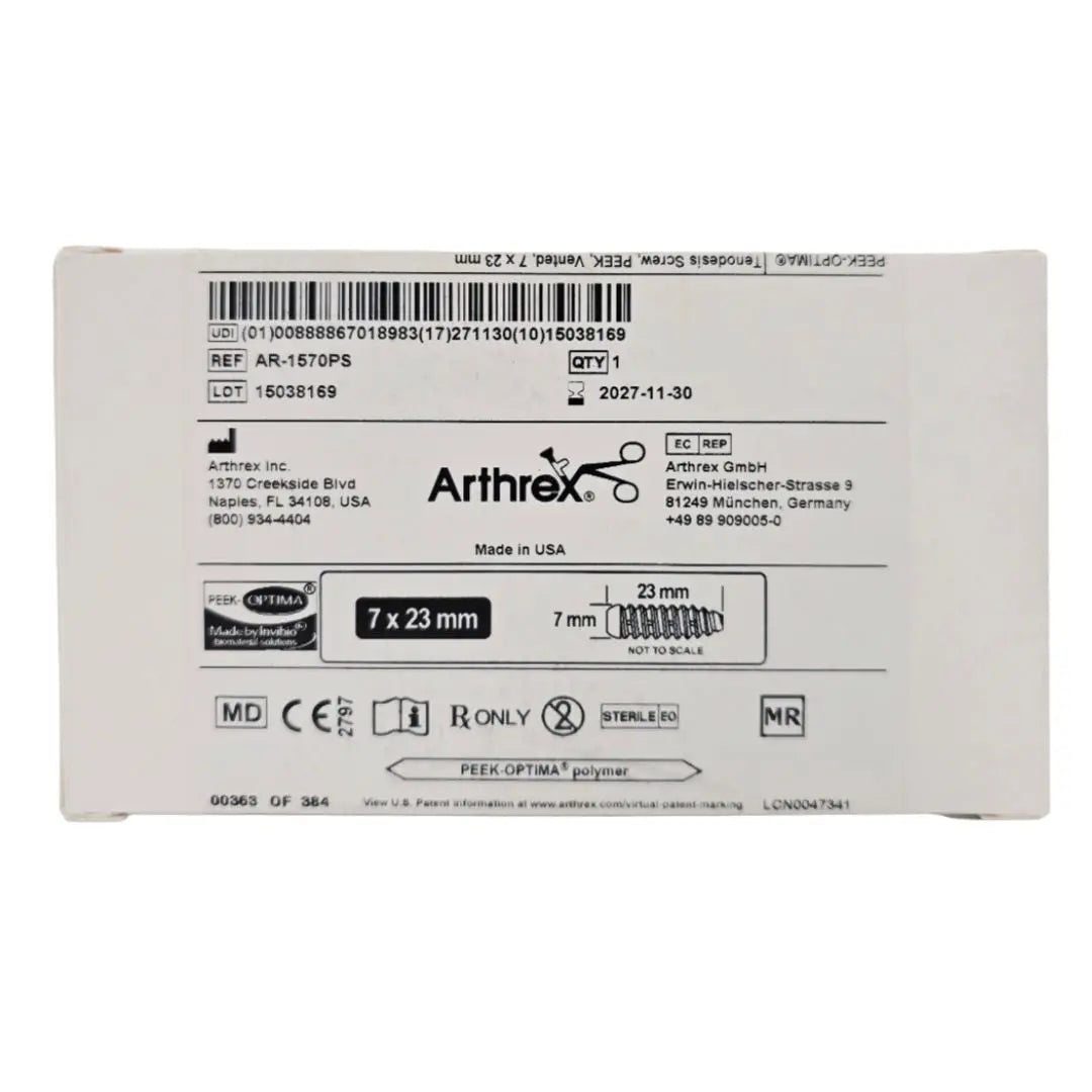 Arthrex AR-1570PS Tendonesis Screw, PEEK, Vented, 7 x 23mm Arthrex