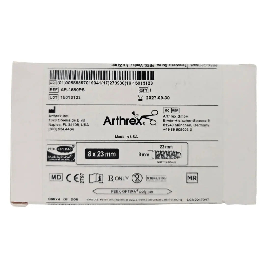Arthrex AR-1580PS Tendonesis Screw, PEEK, Vented, 8 x 23mm Arthrex