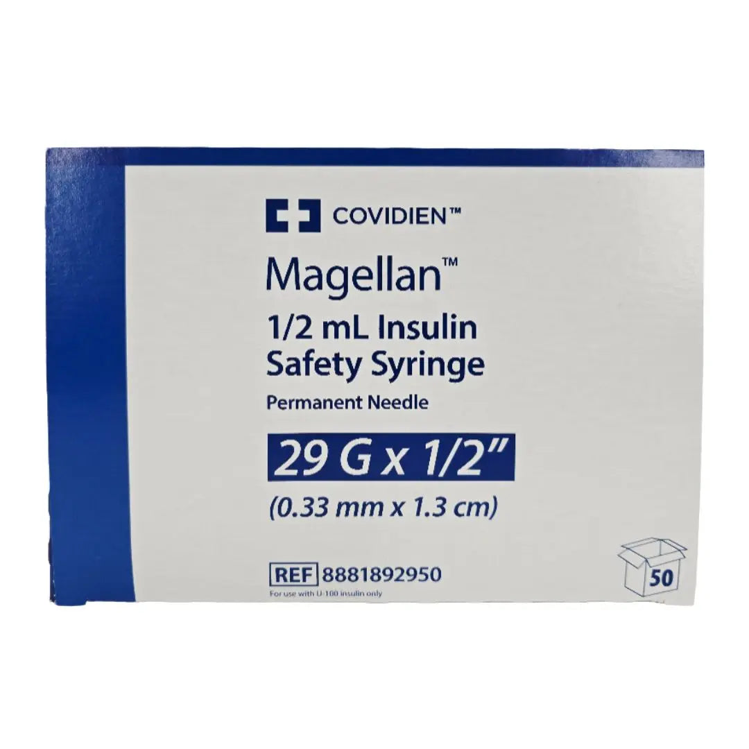 Covidien 8881892950 Magellan 29G x x1/2" 1/2 mL Insulin Safety Syringe BX/50 Covidien