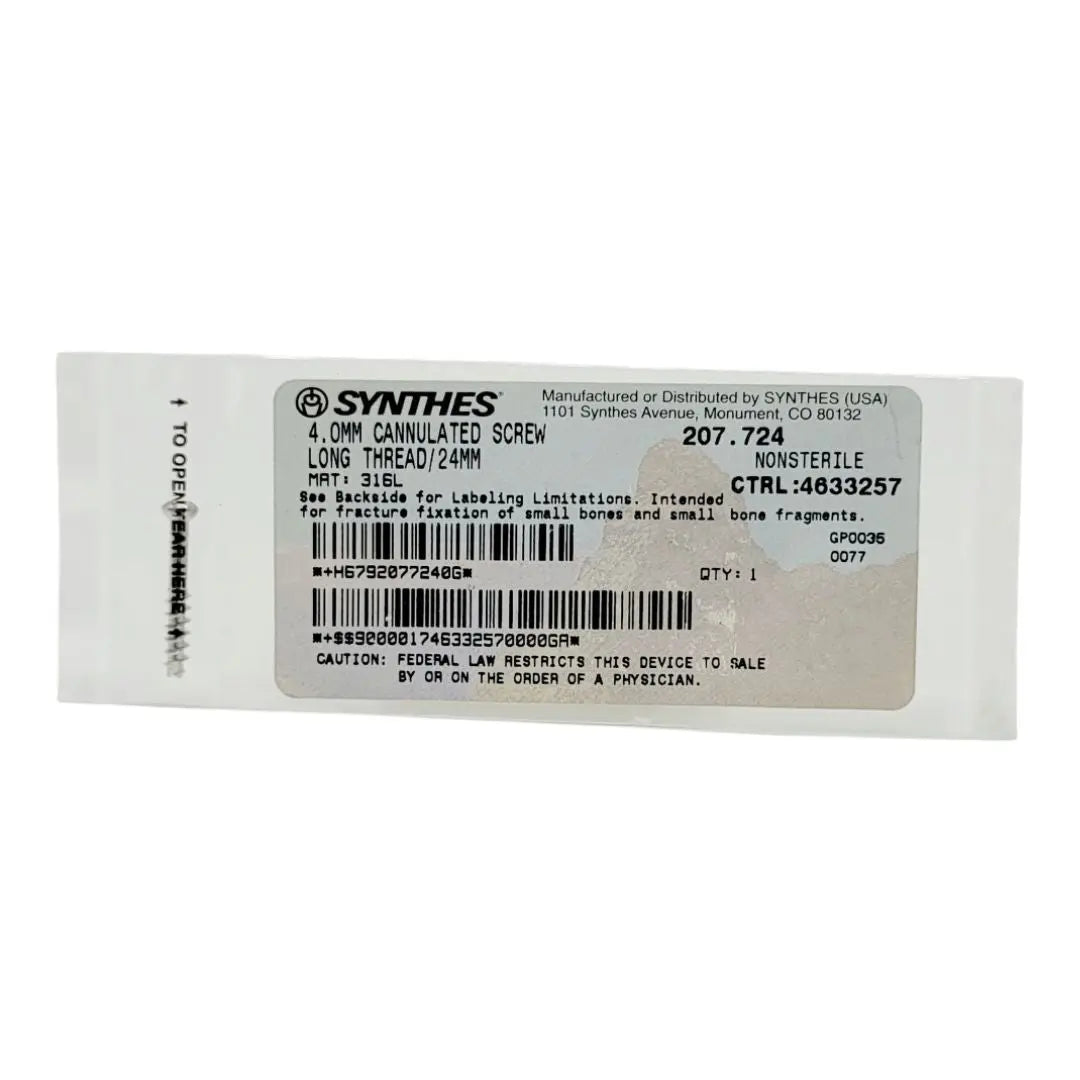 Synthes 207.724 4.0MM CANNULATED SCREW LONG THREAD/24MM Synthes