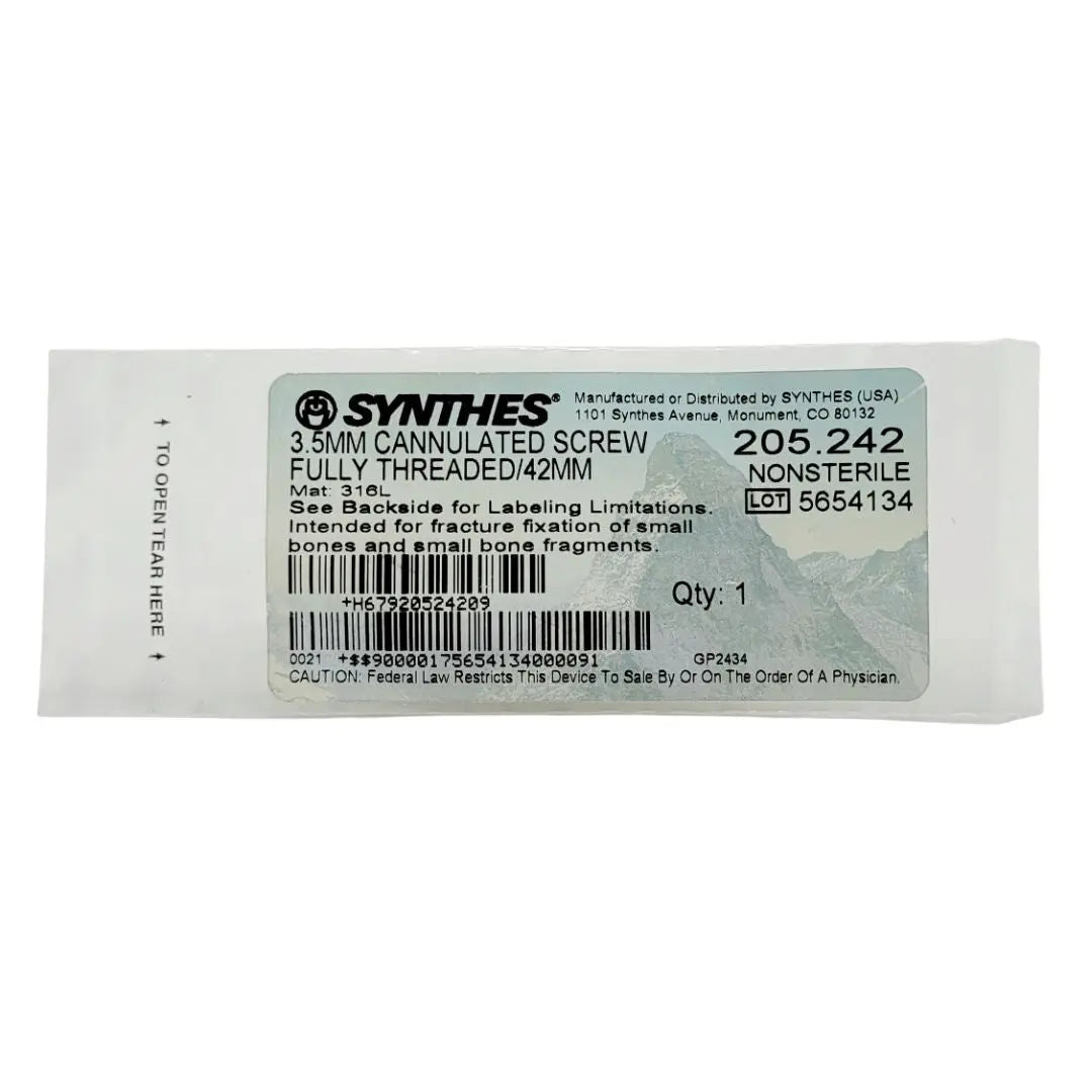 Synthes 205.242 3.5MM CANNULATED SCREW FULLY THREADED/42MM Synthes