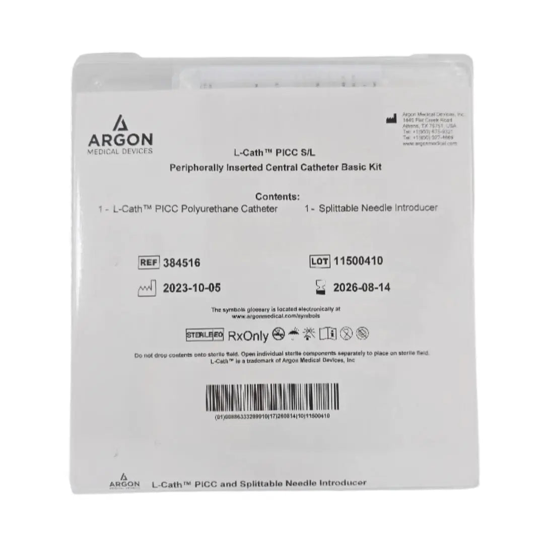 Argon 384516 L-Cath PICC S/L Peripherally Inserted Central Catheter Basic Kit 28ga (1.2F) x 25cm 1 Lumen Argon Medical
