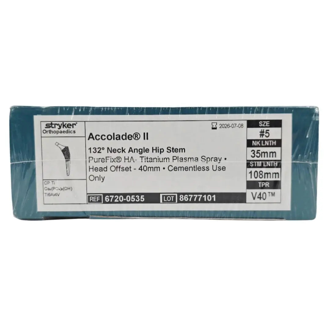 Stryker Orthopaedics 6720-0535 Accolade II 132° Neck Angle Hip Stem Implant Size #5 Stryker Orthopaedics