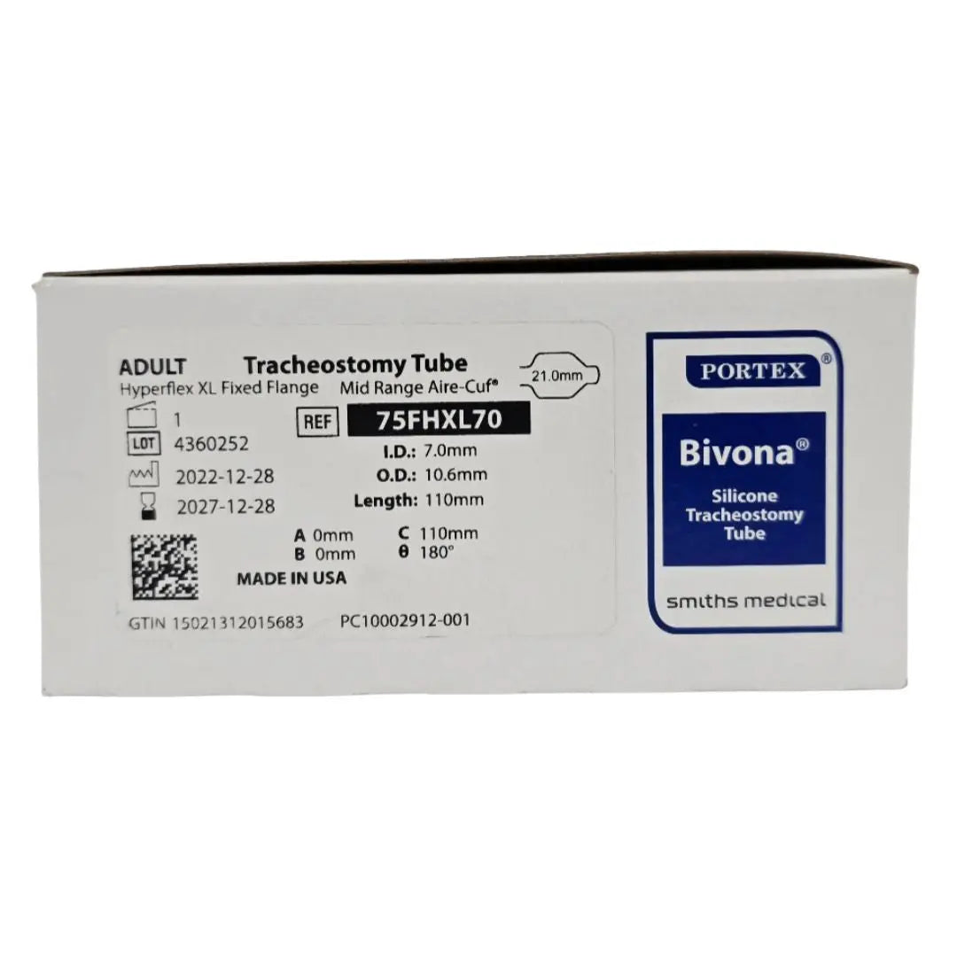 Smiths Medical 75FHXL70 Portex Bivona Adult Tracheostomy Tube 21.0mm Hyperflex XL Fixed Flange Mid Range Aire-Cuf Smiths Medical