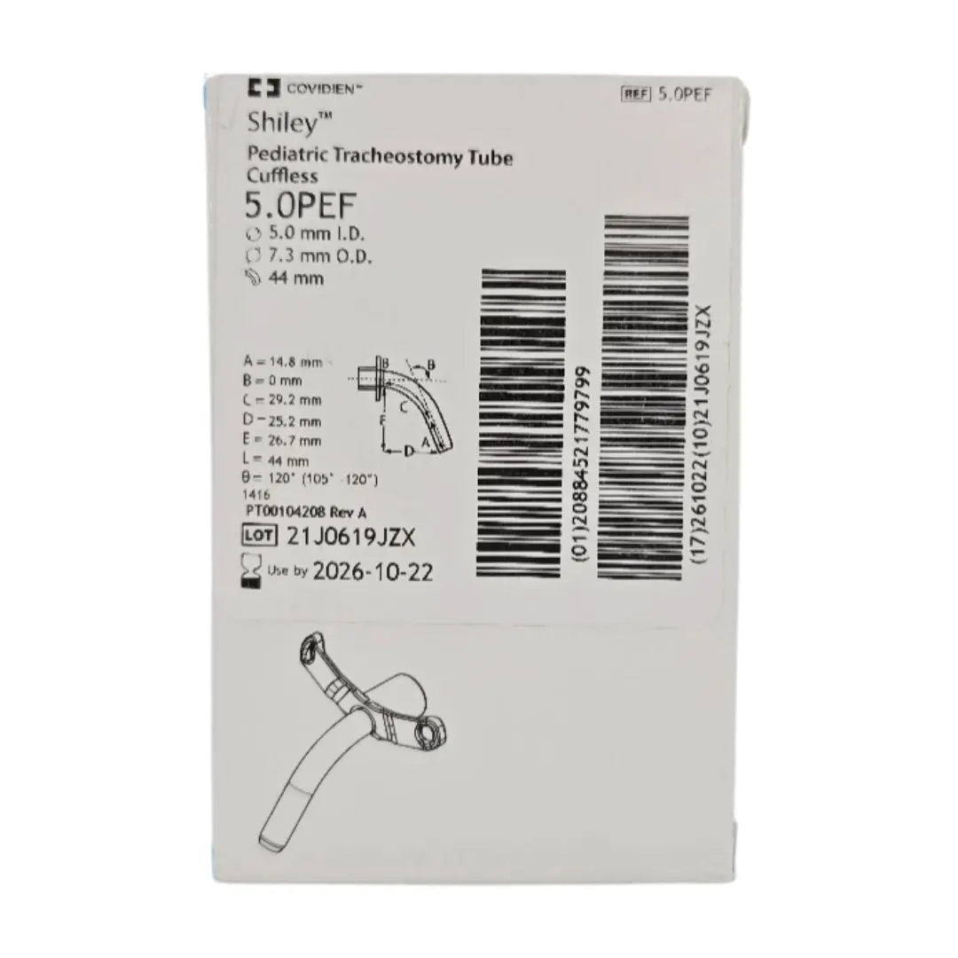 Covidien 5.0PEF Shiley Pediatric Tracheostomy Tube Cuffless Covidien