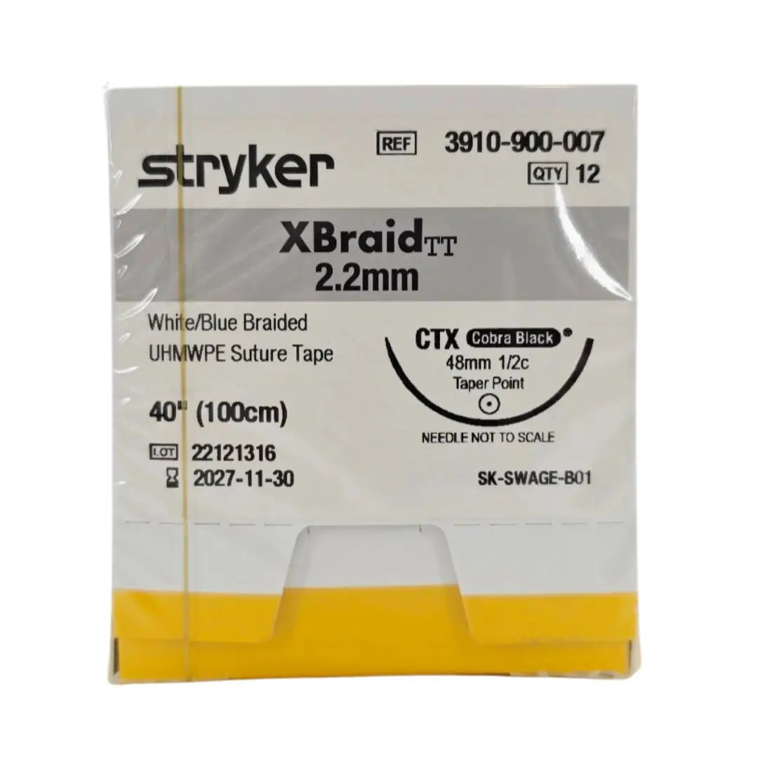 Stryker 3910-900-007 XBraid TT 2.2mm Suture Tape CTX White/Blue Braided 40" BX/12 Stryker