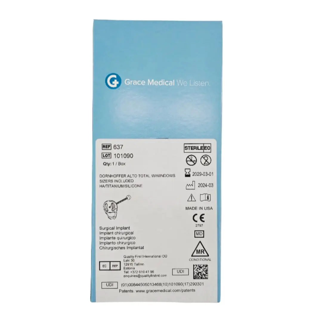 Grace Medical 637 Dornhoffer Alto Total W/Windows Sizers Included HA/Titanium/Silicone Grace Medical