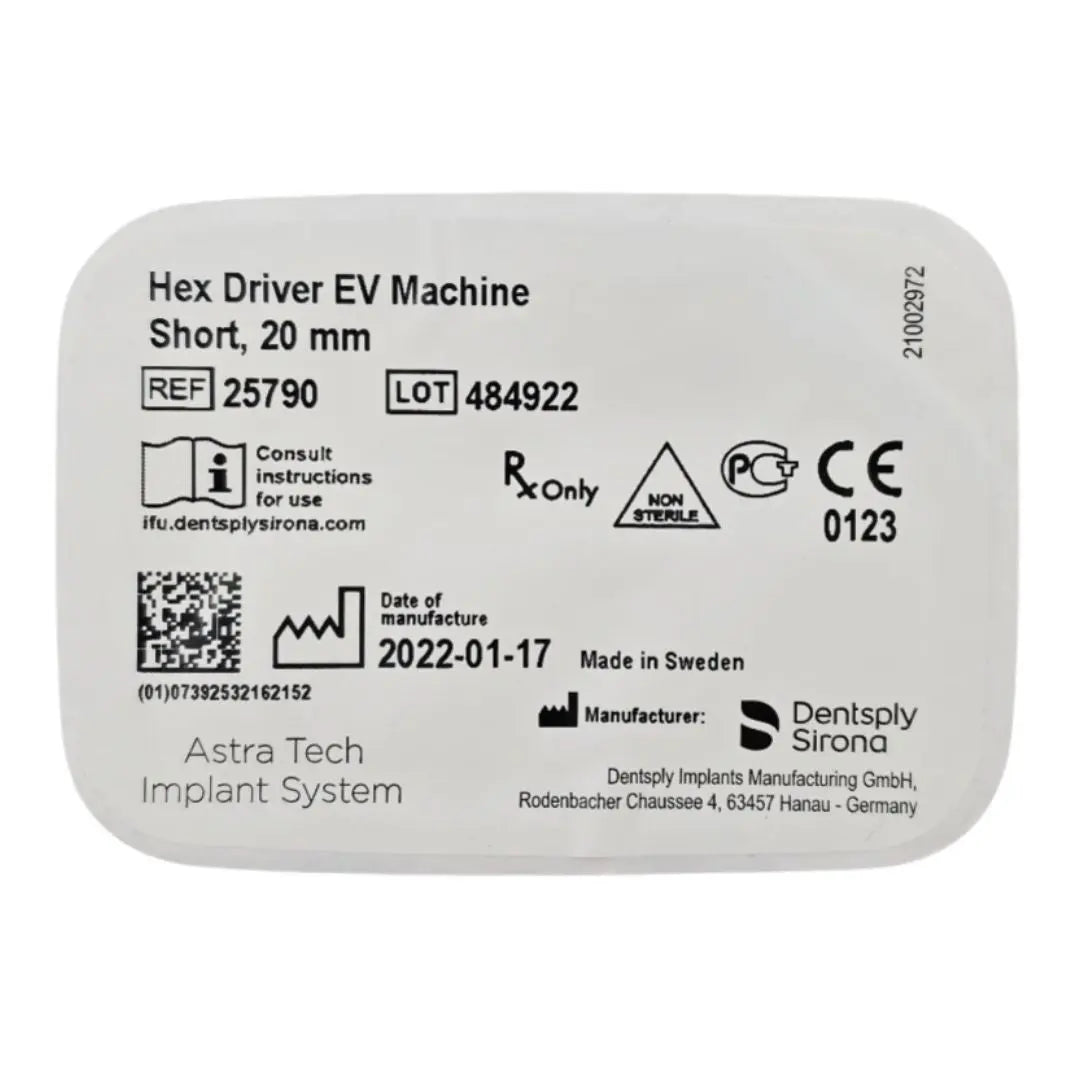 Dentsply Implants Manufacturing 25790 Hex Driver EV Machine Short, 20mm Astra Tech Implant System Dentsply Implants Manufacturing