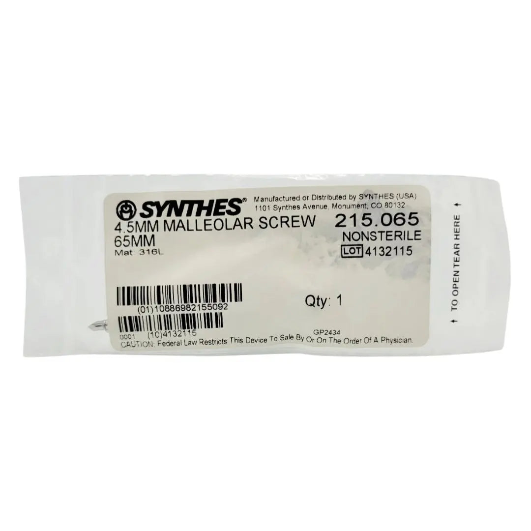 Synthes 215.065 4.5mm Malleolar Screw 65mm Synthes
